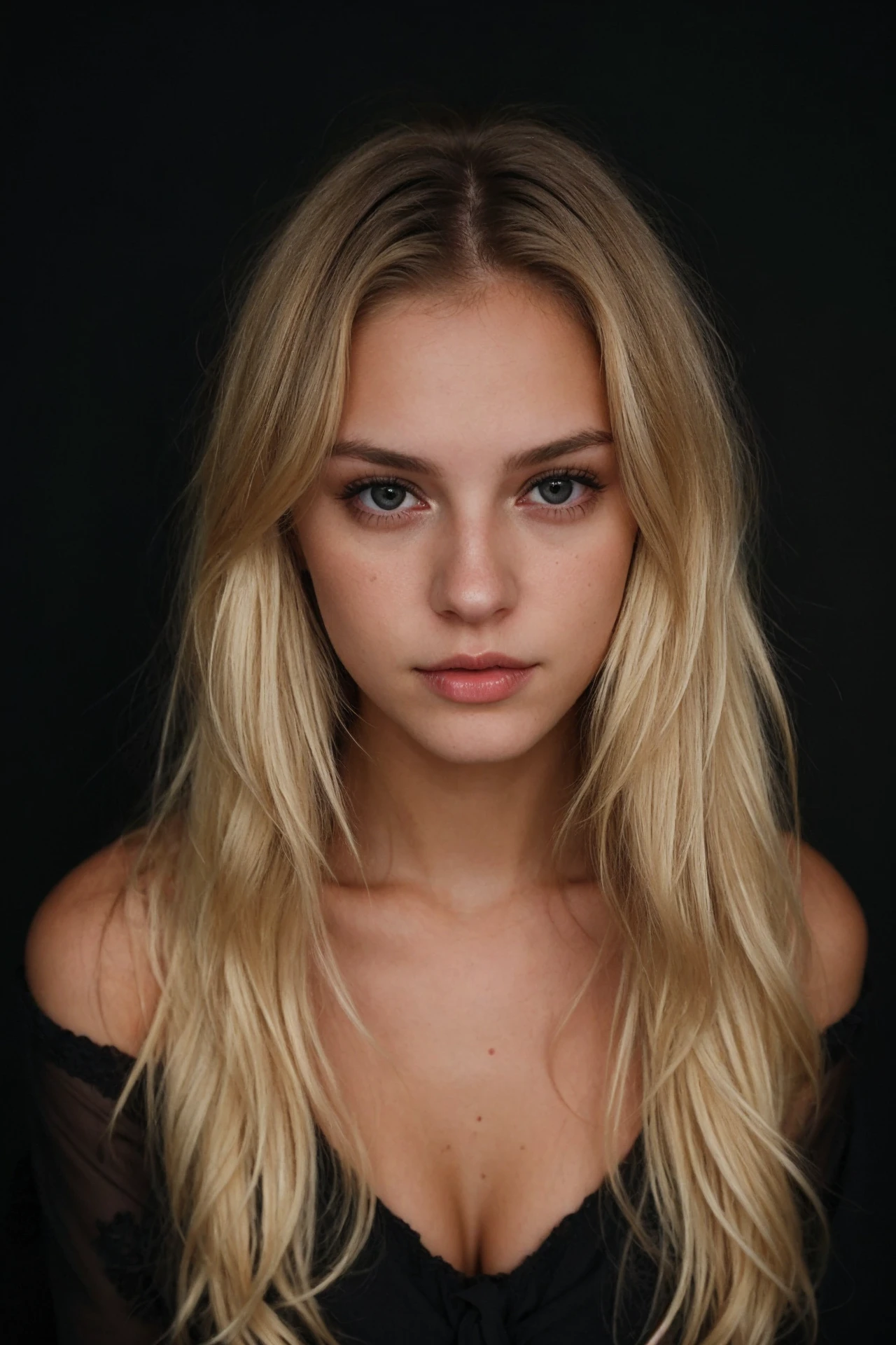 super cute blond woman in a dark theme