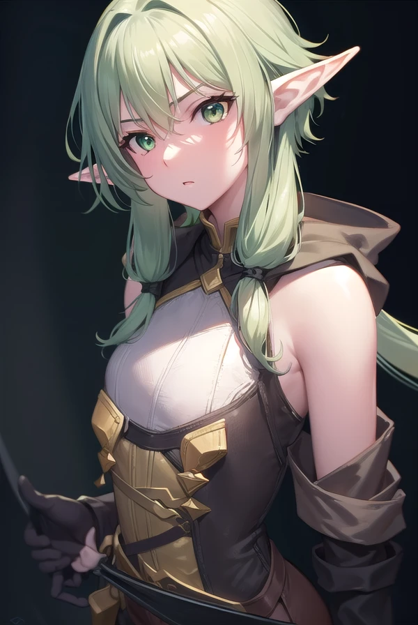 highelfarcher, <lora:highelfarcher-lora-nochekaiser:1>, 
high elf archer, elf, (green eyes:1.5), green hair, hair between eyes, long hair, pointy ears, sidelocks, (flat chest:1.2),
BREAK asymmetrical clothes, boots, cloak, elf, gloves, green thighhighs, high heels, shorts, thighhighs,
BREAK looking at viewer,
BREAK city, 
BREAK <lyco:GoodHands-beta2:1>, (masterpiece:1.2), best quality, high resolution, unity 8k wallpaper, (illustration:0.8), (beautiful detailed eyes:1.6), extremely detailed face, perfect lighting, extremely detailed CG, (perfect hands, perfect anatomy),