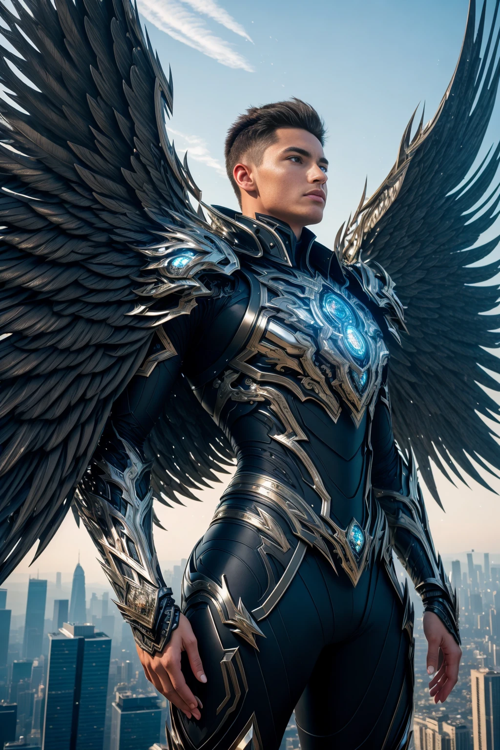 <lora:hadesarmor_v4:1> hadesmanarmor
awe-inspiring masterpiece of unparalleled quality, showcasing a young man clad in hadesarmor with magnificent metal wings, soaring gracefully above a mesmerizing cityscape. Dedicate meticulous attention to detail, infusing every aspect of the scene with breathtaking beauty and realism. Captivate the essence of a stunning and highly detailed futuristic world as this remarkable young man takes flight, creating an image that leaves a profound and lasting impression