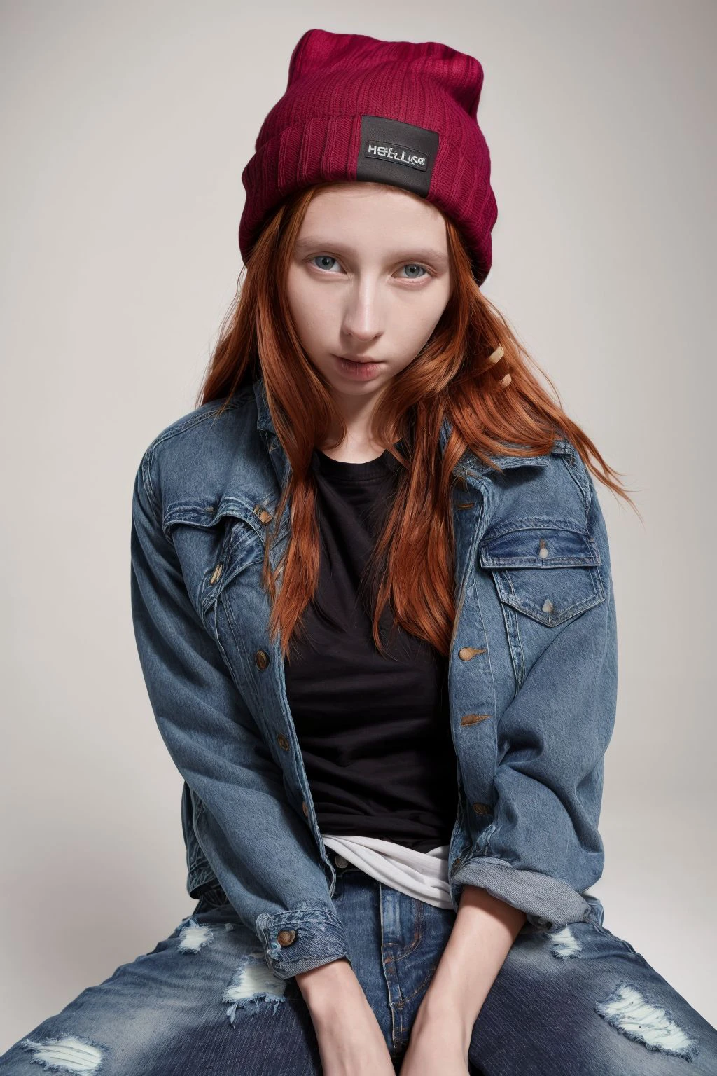 HelgaGrey <lora:HelgaGrey_v1.1:1>
full body shot by Chuck Close, 1girl, solo, rule of thirds, perfect compostion, detailed hair and face, detailed eyes, pupils
Street-style supermodel. Rocking the urban fashion scene of modern-day NYC in distressed denim jeans, a graphic print T-shirt, and a leather biker jacket. Styled with high-top sneakers, a beanie, and a backpack, exuding an effortlessly cool and street-savvy attitude.
close-up shots of faces, highly detailed, natural lighting, <lora:add_detail:1>