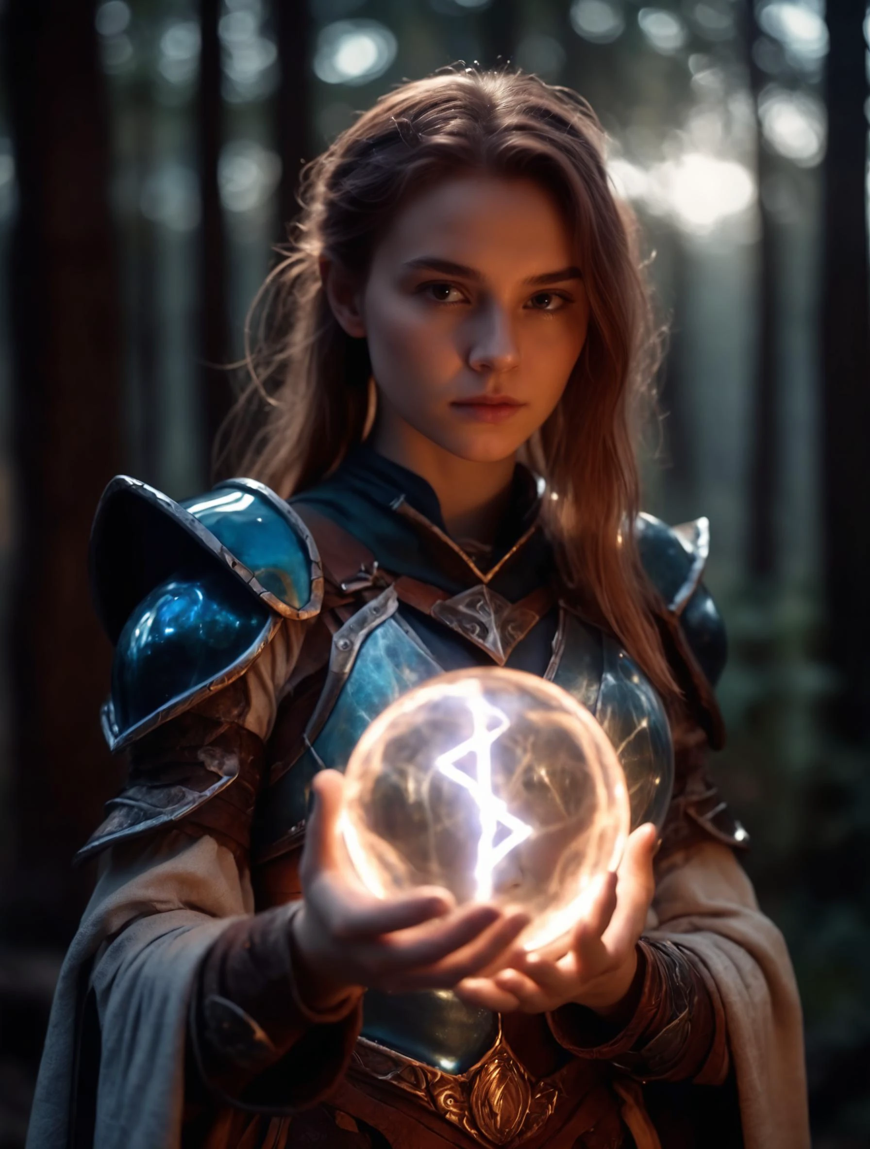 cinematic film still, a mage woman, 20 years old, holding a magic lightning glass orb, glass mage armor,, (Highest Quality, 4k, masterpiece, Amazing Details:1.1), film grain, Fujifilm XT3, photography,