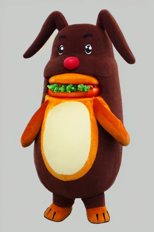 <lora:yuruchara-r2-000011:1>,yuruchara,simple background,solo,hotdog
