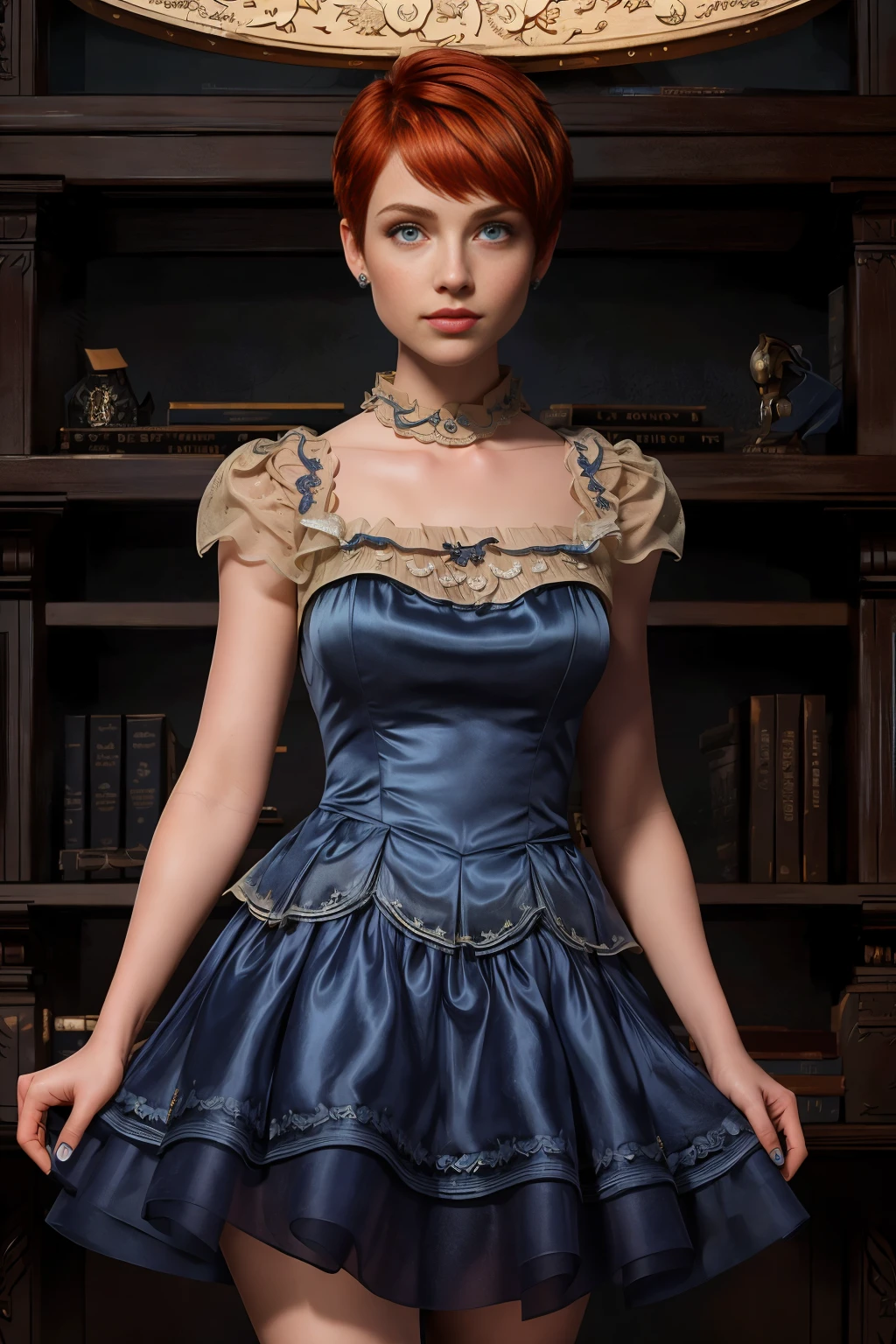 <lora:voldress_v2:1>
masterpiece, highly detailed 8k, best quality, volumetric lighting, volumetric lighting, intricate
1girl in voldress, red pixie cut , Isometric, Malibu Blue eyes, okobo
library background