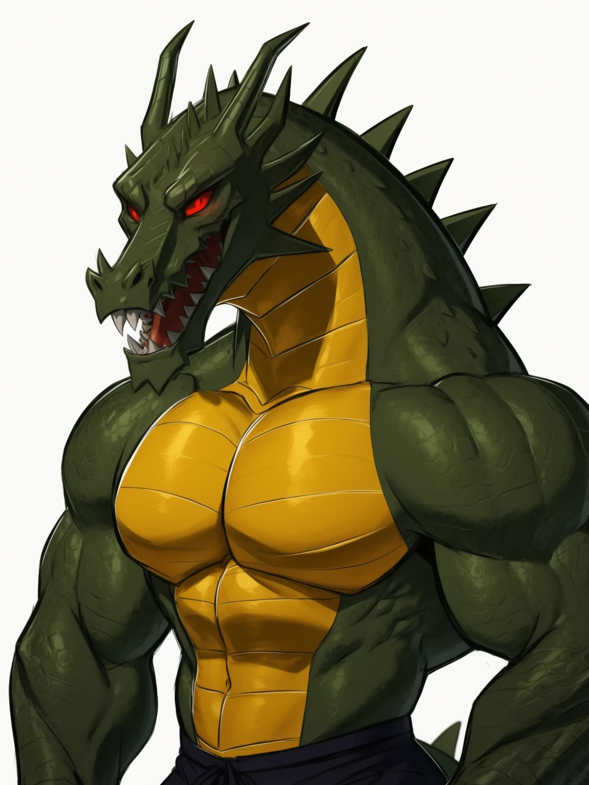 solo, anthro, furry, furry male,  Alligator, ((spiny scales, scale, detailed muscles)), (dark red fur, alligator print), green body, yellow abs, yellow chest, snout, huge pectorals, big muscles, yellow eyes, tail, detailed teeth, detailed face, detailed scales, detailed face, mono-colored body, glowing scales, detailed eyes, shirtless, (big balls, penis, big penis. veiny penis:1.1), full body, (blood moon), (by null-ghost,by raccoon21, masterpiece, high quality, hi-res,8k), standing ,close-view portrait, looking at viewer, outdoor, angry expression, raging, primal pose, roaring, glow mouth, detailed sky,