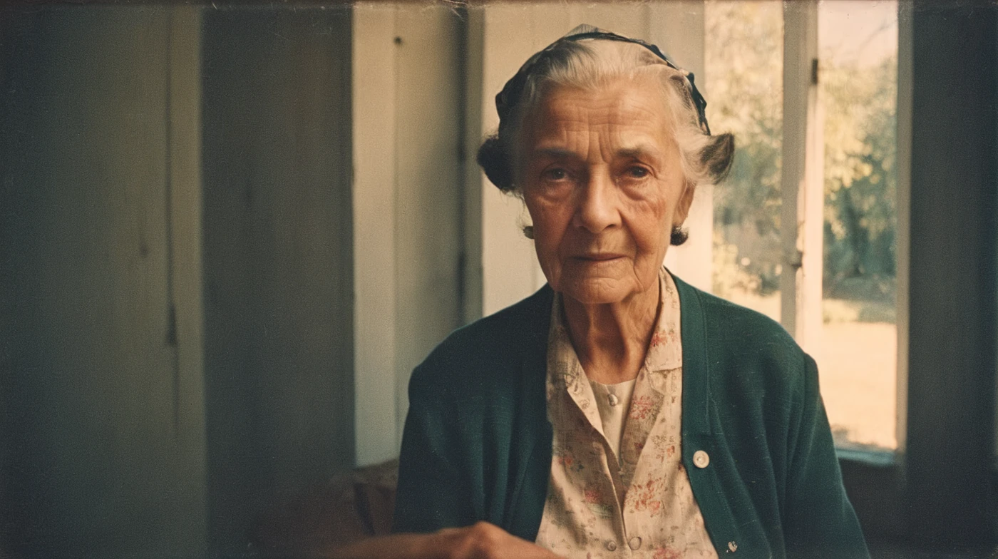 Vintage Photograph, Elderly Woman Portrait, Analog Film, Wearing Time-worn Clothes, 1950s, Soft Lighting, Wrinkled Skin Texture, Simple Background, Rule of Thirds Composition, Visible Grain, Shallow Focus, Amelia Earhar
,analog, AnalogRedmAF,
<lora:AnalogRedmondV2-Analog-AnalogRedmAF:1>