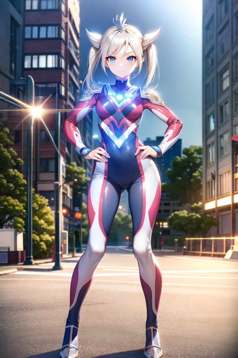 extremely detailed CG unreal engine 8k, best quality, 1girl, beautiful detailed girl, (ultragirl :1.0), ultraman bodysuit, small breasts, full body, light smile, twintail, hands on hips, standing, (detailed fingers, detailed hands, detailed face), all intricate detailed buildings behind, outside
<lora:Ultragirl-Lora8-Blue2-000004:1>