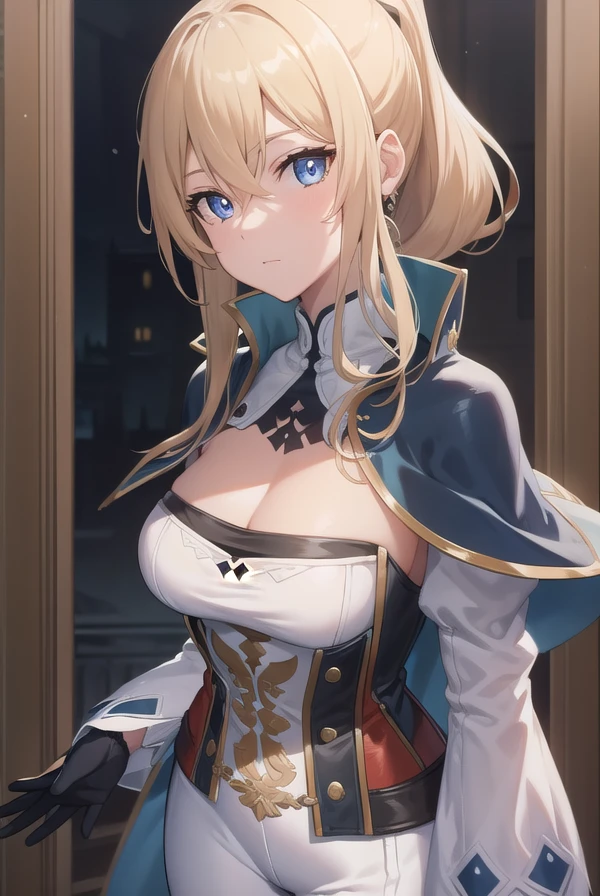 masterpiece, Highest quality, Highest quality, Official Art, beautifully、aesthetic:1.2), (1 girl), Very detailed,(Fractal Art:1.3),colorful,Most detailed,Blonde long hair,blue eyes,Moonlit Night,Rose,(Big Breasts:1.4),,Nipples,corset,Fine Jewelry,whole body