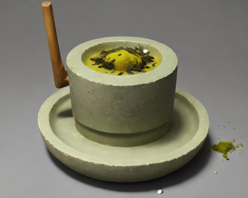 <lora:tea_mill_v1:0.5>, tea_mill, stone_mill, realistic, highres, green tea powder