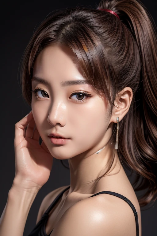 highest quality, Realistic, 8K, High resolution, 1 Girl, woman, (Skin dents), (Portraiture:0.6), nice, ((White Background, naked, Small breasts:1.65)), (Brown hair in braids, Parted bangs:1.4), Watching the audience, (1 Girl eyes Watching the audience:1.6), Realistic, (Bokeh), (Closed Mouth, smile:1.3), nice, Purelos Face_V1:1,Upper body close-up、