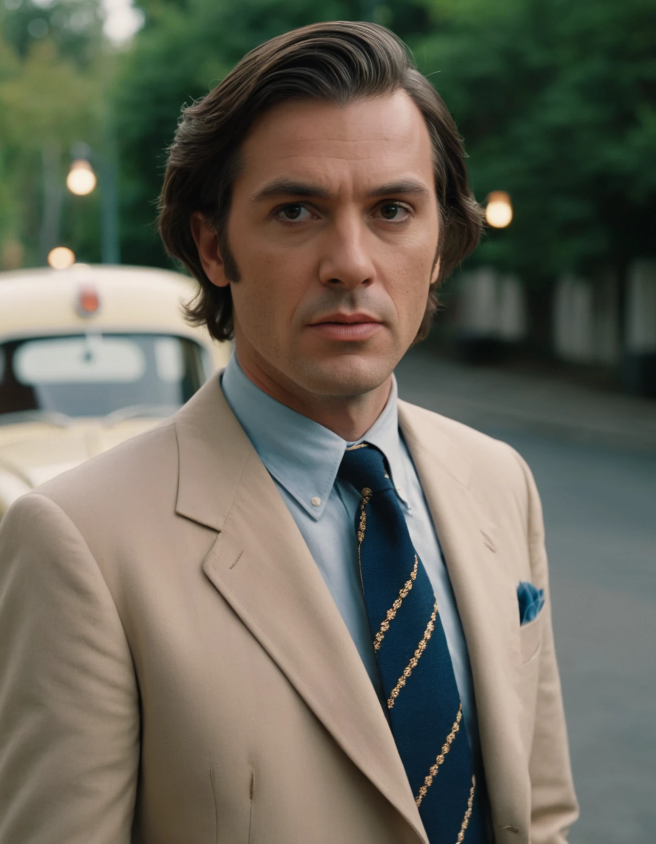 cinematic photo A still shot from a movie reminiscent of a Wes Anderson or Stanley Kubrick film captures the portrait of an ((man)) . The analog-style cinematography adds a layer of depth and artistic quality to the scene. . 35mm photograph, film, bokeh, professional, 4k, highly detailed