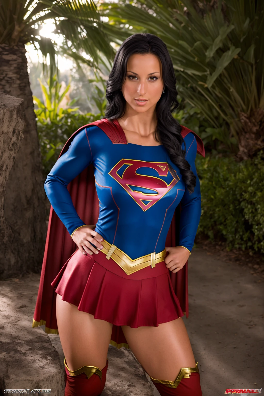 Dappled Light, analog style, (look at viewer), (skin texture) ,realistic, (best quality:1.1), (detailed:1.1),SimonneStyleQuiron Woman, Simonne Style wearing a ((supergirl costume)) with (impossible pants), ((portrait)), (close-up) <lora:quiron_SimonneStyle_v1_lora-000001:0.97>