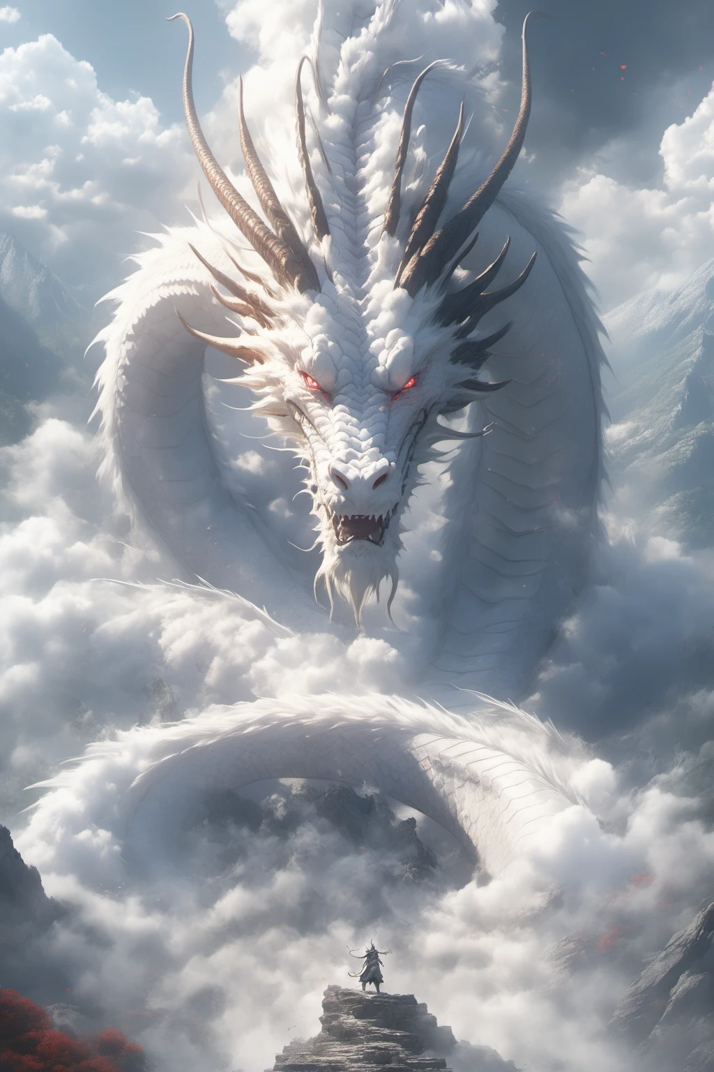 Hyperrealistic art BJ_Sacred_beast, red_eyes, outdoors, horns, sky, teeth, day, cloud, no_humans, cloudy_sky, scenery, smoke, mountain, dragon,
cinematic lighting,strong contrast,high level of detail,Best quality,masterpiece,<lora:SDXL_Sacred_beast:0.7>, . Extremely high-resolution details, photographic, realism pushed to extreme, fine texture, incredibly lifelike