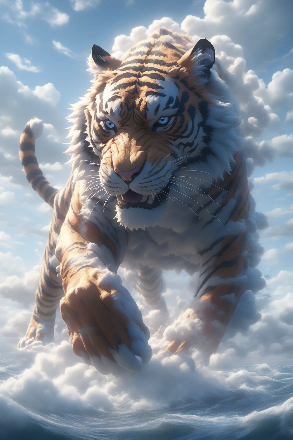 Hyperrealistic art BJ_Sacred_beast,tiger,full body,run,suspension,outdoors,sky,day,cloud,water,blue_sky,ocean,cloudy_sky,
cinematic lighting,strong contrast,high level of detail,Best quality,masterpiece,<lora:SDXL_Sacred_beast:0.7>, . Extremely high-resolution details, photographic, realism pushed to extreme, fine texture, incredibly lifelike