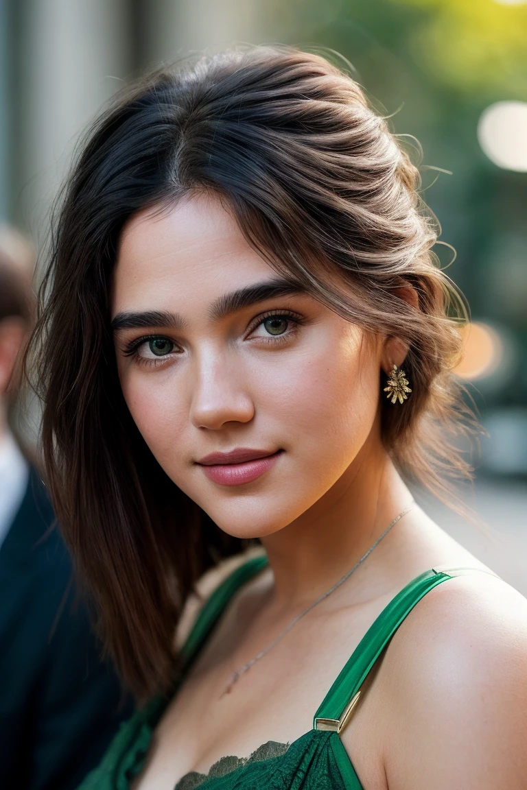 photo of beautiful (jg_jc0n:0.99), a woman in a ( premiere gala:1.1), perfect hair, wearing (sexy green short jumpsuit:1.1), (paparazzi in background), ((Southern Gothic:1.1)), modelshoot style, (extremely detailed CG unity 8k wallpaper), professional majestic (photography by garry winogrand:1.1), (Nikon D3500 DSLR Camera), 24mm, exposure blend, hdr, faded, extremely intricate, High (Detail:1.1), Sharp focus, dramatic, soft cinematic light, (looking at viewer), (detailed pupils), cute smile, 24mm, 4k textures, soft cinematic light, adobe lightroom, photolab, elegant, ((((cinematic look)))), soothing tones, insane details, hyperdetailed, low contrast