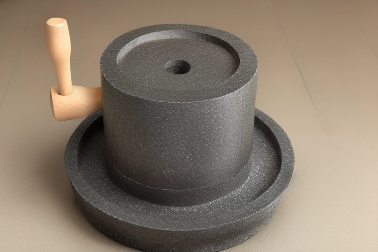 Black stone mill, wood handle, <lora:tea_mill_v3:0.7>, basalt