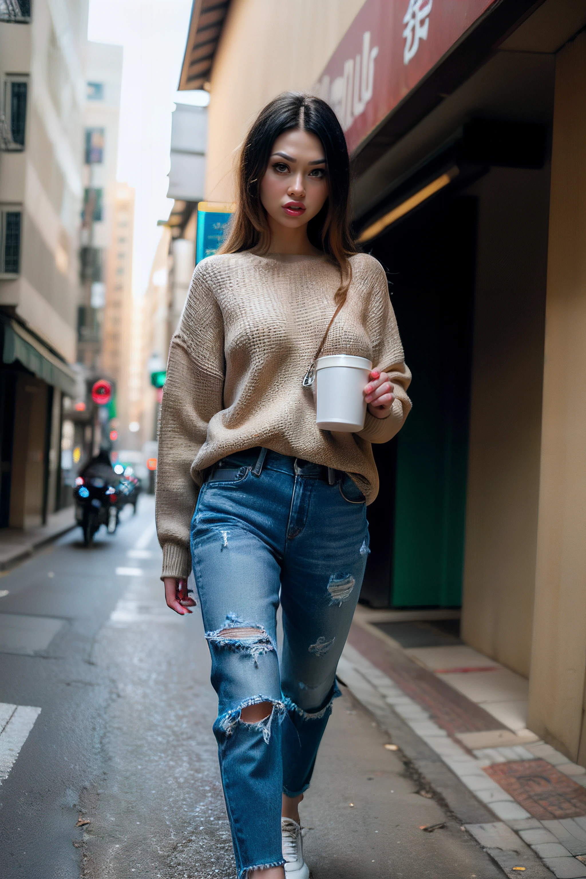 (loose blowse, sweater, torn jeans:1.2), nike sneakers,
medium brown hair, nice hands, perfect hands, extremely detailed, finely detailed face textures, backlight , studio lighting , justyna photodromm, realistic, best quality, photo-realistic, (best quality:1.3), front view, walking
(cyberpunk city streets:1.2)
dslr, ultra quality, sharp focus, tack sharp, dof, film grain, Fujifilm XT3, crystal clear, 8K UHD
highly detailed glossy eyes, high detailed skin, skin pores
<lora:juphd_v1:1>
