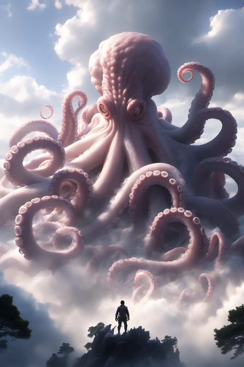 Hyperrealistic art BJ_Sacred_beast,octopus,outdoors,sky,day,cloud,tree,no_humans,scenery,tentacles,monster,giant,
cinematic lighting,strong contrast,high level of detail,Best quality,masterpiece,White background,<lora:SDXL_Sacred_beast:0.7>, . Extremely high-resolution details, photographic, realism pushed to extreme, fine texture, incredibly lifelike