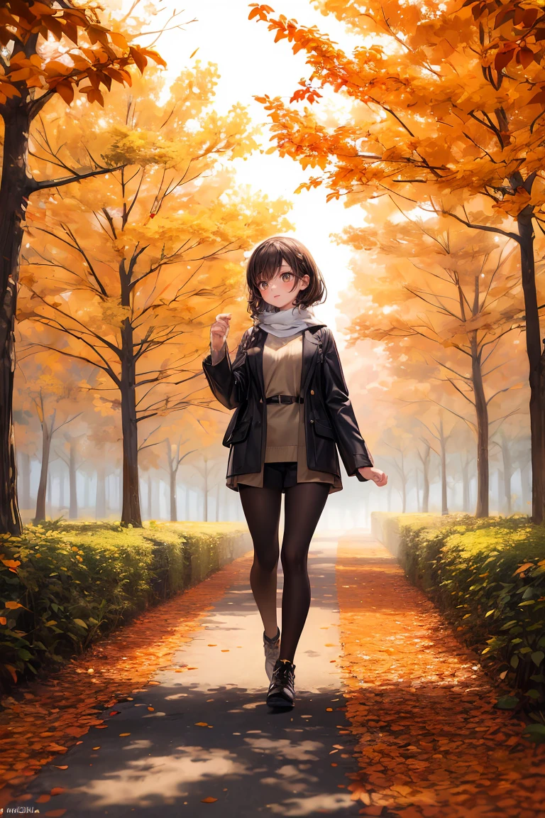 (masterpiece, best quality), 1girl, Cozy Autumn themed Walk, nature walk, Autumn day, flora, beautiful lighting, Autumn colors, Autumn elements, <lora:add_detail:0.8>