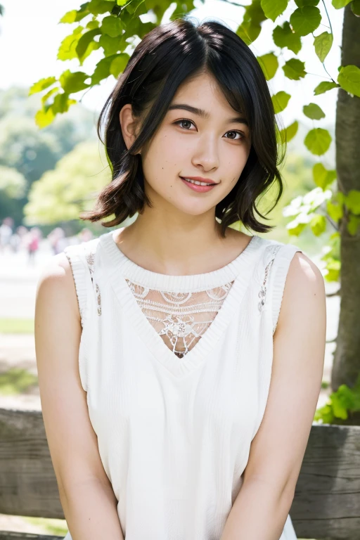 (8k、RAW Photos、Highest quality、masterpiece:1.2)、(Realistic、Realistic)、1 girl、Japanese women、((Completely naked、whole body、Large Breasts、smile、Emphasize the chest、whole body、View from the front、Looking into the camera))、((Diminutive girl、short hair))、(((NSFW)))