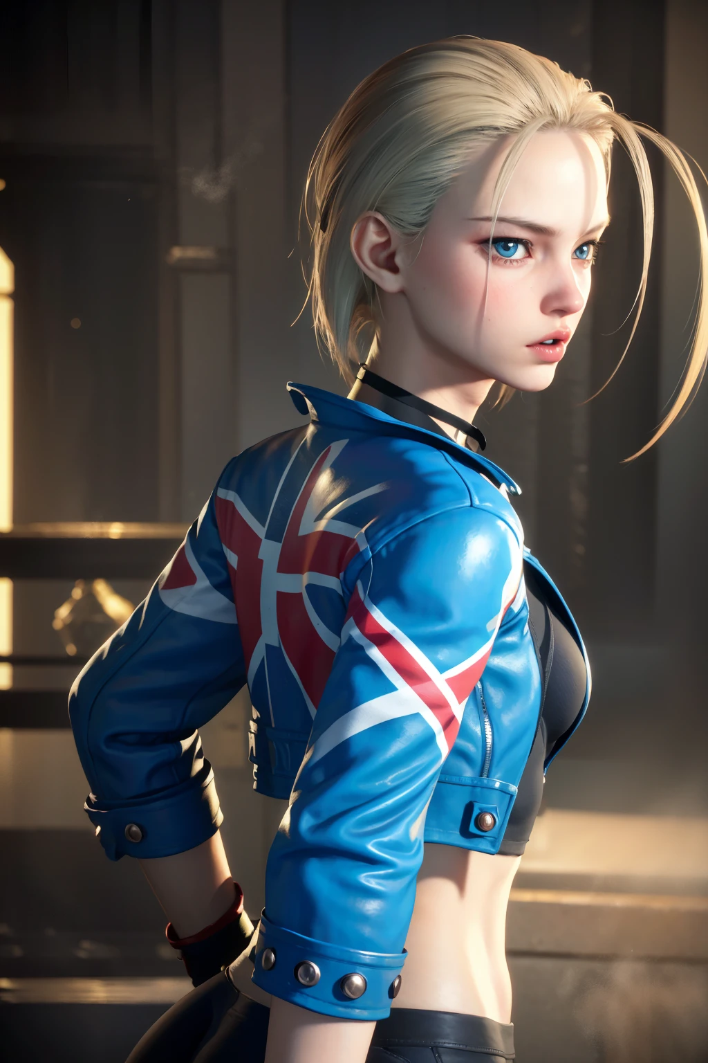 realistic, realism, photorealism, photo-realistic, high contrast, (photorealistic:1.4), (perfect female figure), 8k high definition detailed realistic, (best quality, masterpiece:1.2), photon mapping, radiosity, physically-based rendering, best quality, highly detailed, 1girl, sfcammy, (ahoge), upper body, looking at the viewer, from behind, looking back, looking at the viewer, day, street,