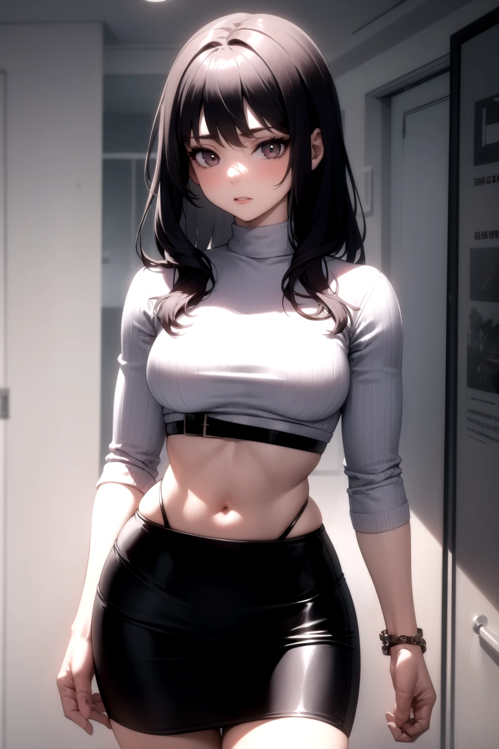 <lora:highleg_panties_v0.1:1> 
1girl, highleg panties, 
pencil skirt, crop top, sweater,, masterpiece, best quality, highly detailed