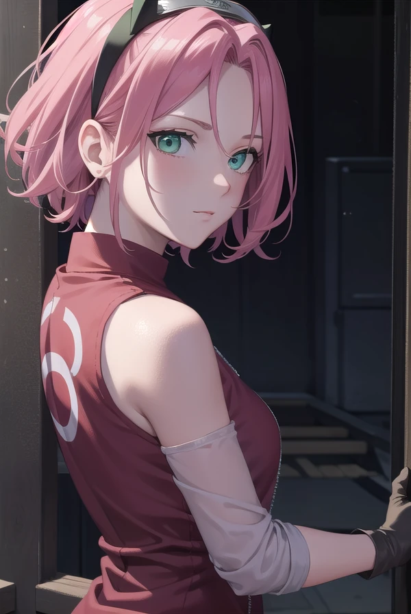 sakuraharuno, <lora:sakuraharunotest-000010:1>, 
sakura haruno, short hair, (green eyes:1.5), pink hair, headband, hair intakes, forehead protector, parted bangs, (small breast:1.2),
BREAK shirt, gloves, shorts, sleeveless, black gloves, sleeveless shirt, red shirt, red jacket, zipper, zipper pull tab, sleeveless jacket,
BREAK looking at viewer,
BREAK outdoors, city, nature, forest,
BREAK <lyco:GoodHands-beta2:1>, (masterpiece:1.2), best quality, high resolution, unity 8k wallpaper, (illustration:0.8), (beautiful detailed eyes:1.6), extremely detailed face, perfect lighting, extremely detailed CG, (perfect hands, perfect anatomy),