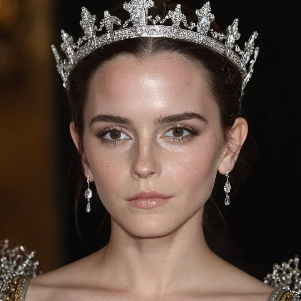 Photo of a hollywood actress dressed as a medieval queen, (glossy wet lips), Nikon Z9, skin texture visible, (sharp focus), (high quality), (symmetric:0.3)