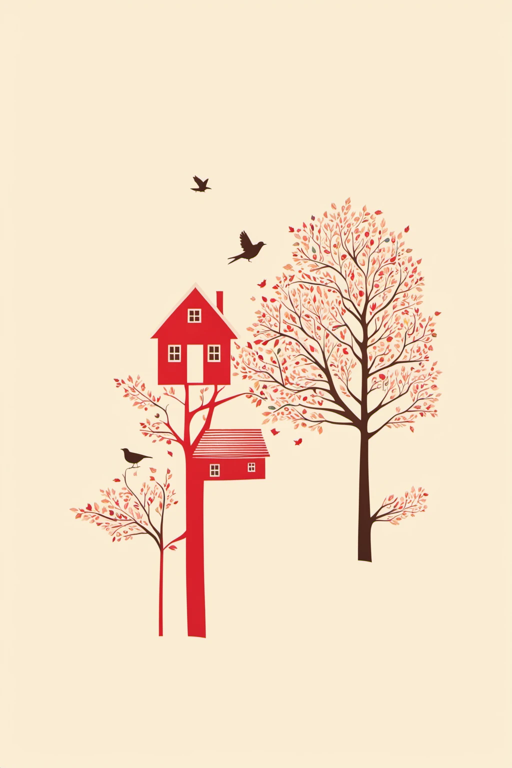 <lora:chahua:0.9>,ch,tree,bird,no humans,white background,simple background,flag,house,