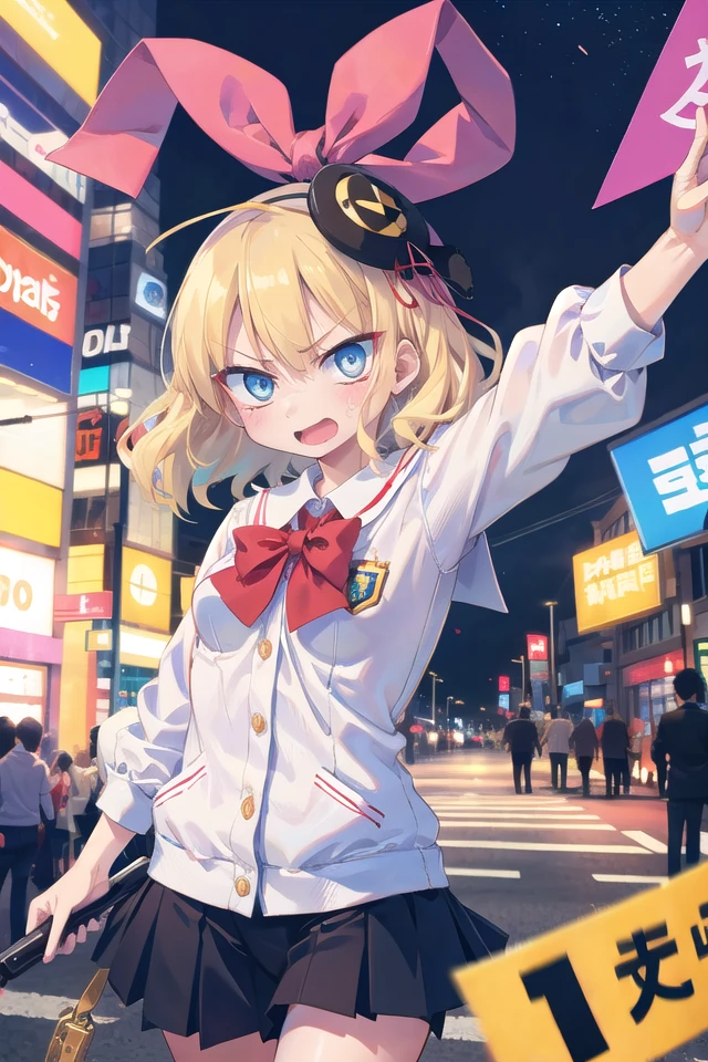 <lora:gekioko_v250:1>
insanely detailed, absurdres, ultra-highres, ultra-detailed, best quality,
1girl, solo, nice hands, perfect hands,
BREAK,
(wearing school uniform),
angry, open mouth,
points to camera, cowboy shot,
BREAK,
slender, kawaii, perfect symmetrical face, ultra cute girl, ultra cute face, ultra detailed eyes, ultra detailed hair, ultra cute, ultra beautiful,
by Canon EOS, SIGMA Art Lens 35mm F1.4, ISO 200 Shutter Speed 2000,
in harajuku, shibuya, tokyo, street, crowd, cityscape,
medium breasts, ,
BREAK,
(blonde medium hair, blue eyes),