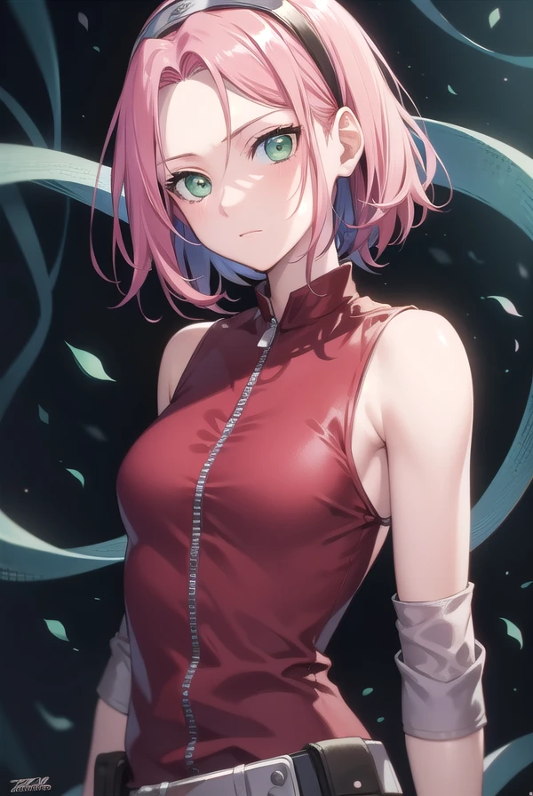 sakuraharuno, <lora:sakuraharunotest-000010:1>, 
sakura haruno, short hair, (green eyes:1.5), pink hair, headband, hair intakes, forehead protector, parted bangs, (small breast:1.2),
BREAK shirt, gloves, shorts, sleeveless, black gloves, sleeveless shirt, red shirt, red jacket, zipper, zipper pull tab, sleeveless jacket,
BREAK looking at viewer,
BREAK outdoors, city, nature, forest,
BREAK <lyco:GoodHands-beta2:1>, (masterpiece:1.2), best quality, high resolution, unity 8k wallpaper, (illustration:0.8), (beautiful detailed eyes:1.6), extremely detailed face, perfect lighting, extremely detailed CG, (perfect hands, perfect anatomy),