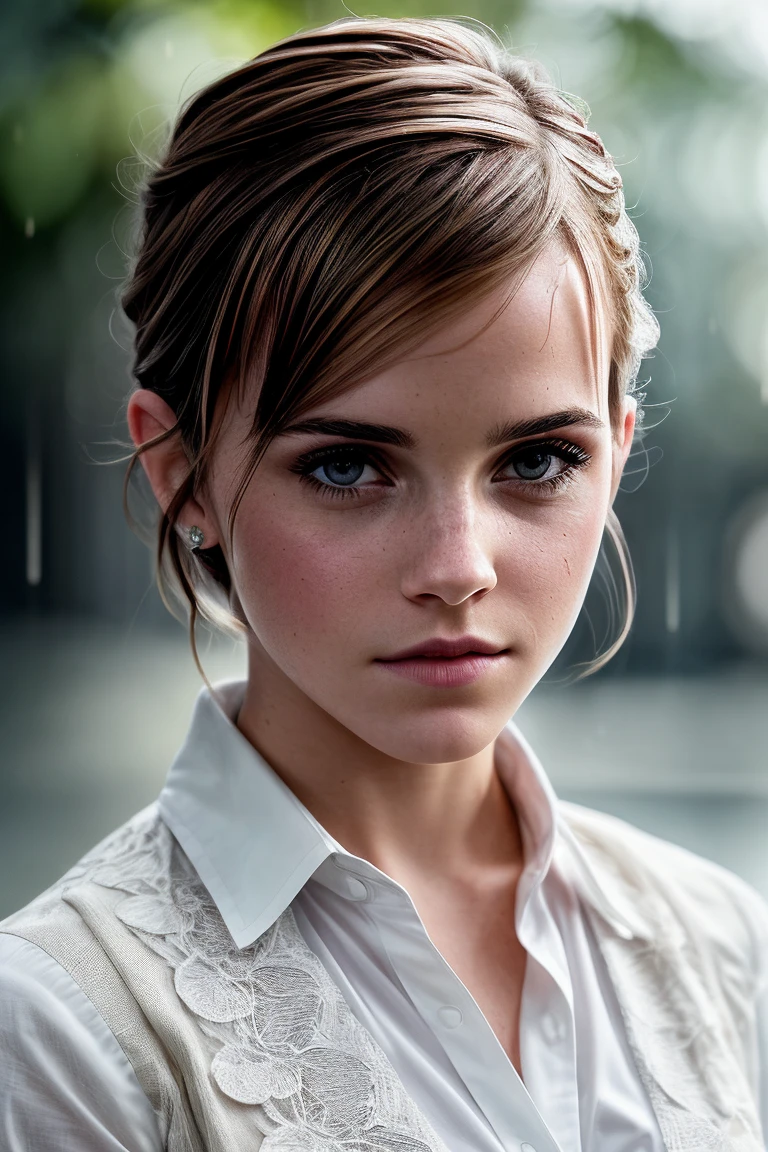 photo of beautiful (emw100:0.99), a woman in a (movie premiere gala:1.1), perfect hair, wearing (sexy white school uniform:1.1), ((Soggy:1.1)), modelshoot style, (extremely detailed CG unity 8k wallpaper), professional majestic (photography by yousuf karsh:1.1), (Fujifilm X-T30 II Mirrorless Camera), 24mm, exposure blend, hdr, faded, extremely intricate, High (Detail:1.1), Sharp focus, dramatic, soft cinematic light, (looking at viewer), (detailed pupils), (upper body), 24mm, 4k textures, soft cinematic light, adobe lightroom, photolab, elegant, ((((cinematic look)))), soothing tones, insane details, hyperdetailed, low contrast