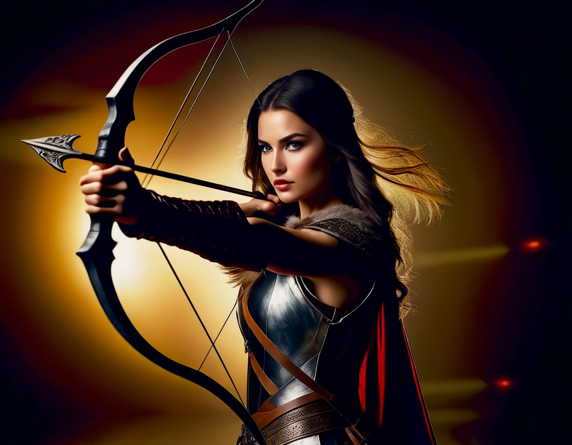 (Gorgeous Photo) of a woman dressed in medieval clothing holding a bow and arrow,archer, thematic background, side light, rim lighting, studio lighting, ultra quality, sharp focus, film grain, Fujifilm XT3, highly detailed glossy eyes, high detailed skin, skin pores,

dark fantasy, romantic,dynamic fighting pose,,natural pose, dark fantasy style, raw, 32k uhd, dslr

