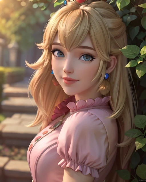 medium shot of 1woman princess peach, blonde hair, pink dress,(eyes looking at viewer:1.0),(smile:0.6),private garden, solo,side lighting,shallow sharp depth of field,(highly detailed),photorealistic, (Masterpiece), (HDR), (8k wallpaper), <lyco:ppeach-000018:1>
<lyco:owstyle5:1.2>