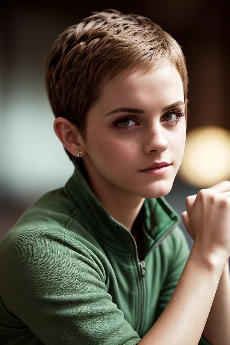 photo of beautiful (3mwatson2010:0.99), a woman in a (movie premiere gala:1.1), short pixie hairstyle, wearing (sexy green track suit:1.1), ((Antique Grunge:1.1)), modelshoot style, (extremely detailed CG unity 8k wallpaper), professional majestic (photography by alfred stieglitz:1.1), (Nikon FE Camera), 24mm, exposure blend, hdr, faded, extremely intricate, High (Detail:1.1), Sharp focus, dramatic, soft cinematic light, (looking at viewer), (detailed pupils), (upper body), 24mm, 4k textures, soft cinematic light, adobe lightroom, photolab, elegant, ((((cinematic look)))), soothing tones, insane details, hyperdetailed, low contrast