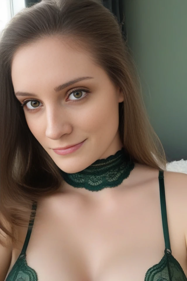 woman wearing a lingerie, long hair, hyper realistic, 4k, masterpiece, beautiful, facing the viewer, headshot, cleavage, green lace bra, turtle neck sports bra, pale skin, fair skin, smirk,
<lora:BryonyXL2:1>