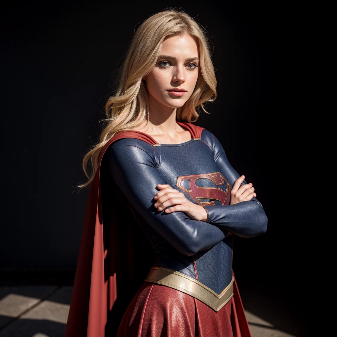breathtaking photo of Supergirl, big natural breasts, iconic photo, award-winning, professional, highly detailed, (highly detailed background)