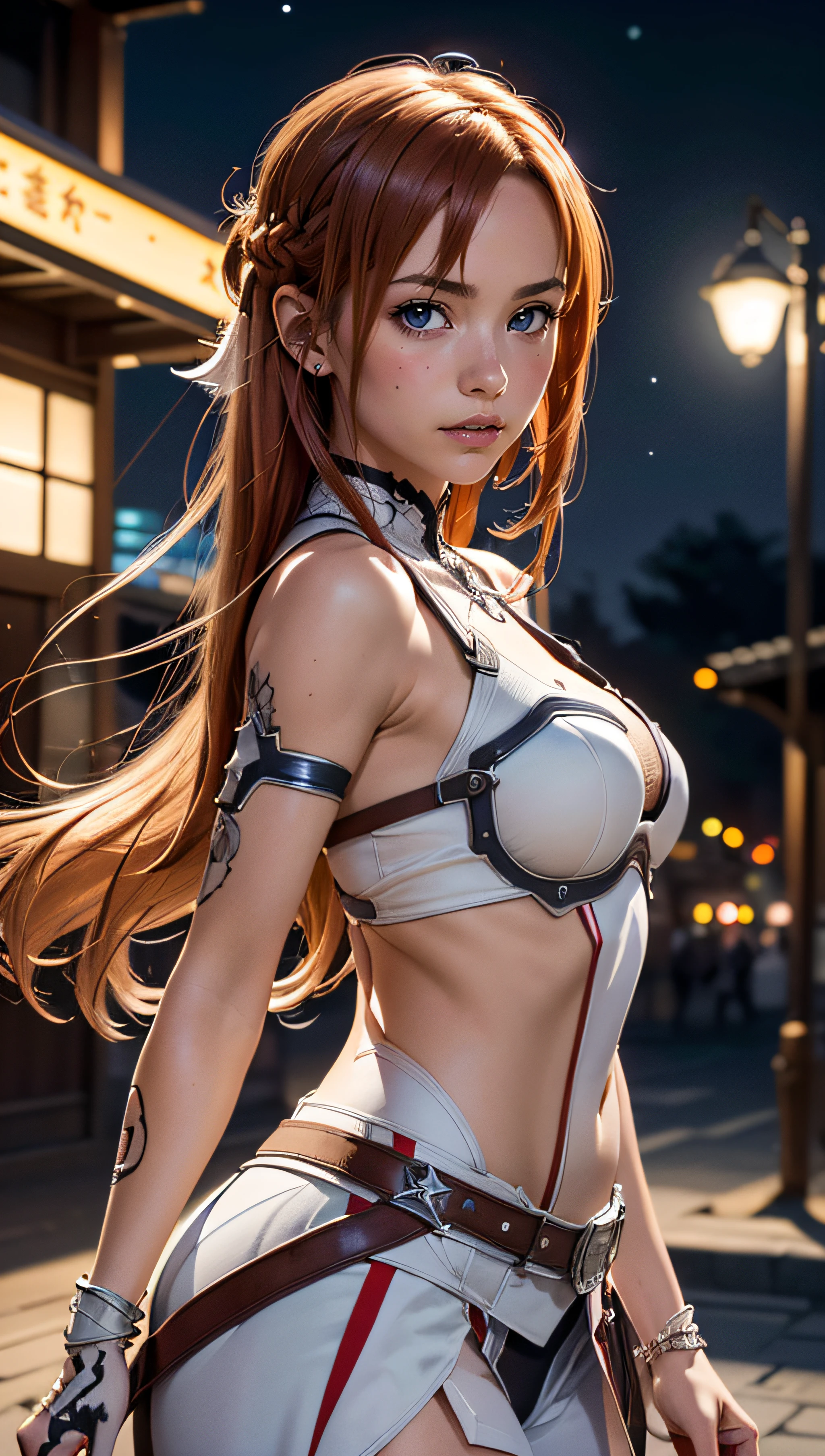 (best quality, masterpiece, colorful, dynamic angle, highest detailed) upper body photo, fashion photography of cute, intense long red hair, (\Asuna Yuuki\)\(sword art online\) <lora:asuna_(sao)_v1:0.6>,(ultrahigh resolution textures), in dynamic pose, bokeh, (intricate details, hyperdetailed:1.15), detailed, moonlight passing through hair, perfect night, colorful fantasy art background, (official art, extreme detailed, highest detailed), HDR+