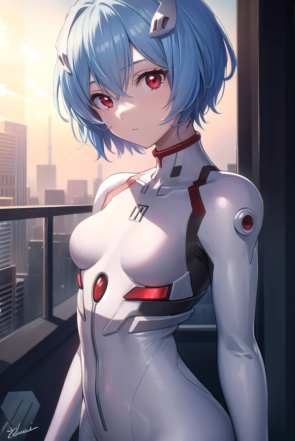 reiayanami, <lora:reiayanami-lora-nochekaiser:1>,
rei ayanami, blue hair, short hair, (red eyes:1.5), (small breast:1.2),
BREAK bodysuit, headgear, plugsuit, white bodysuit,
BREAK outdoors, city,
BREAK looking at viewer, (cowboy shot:1.5),
BREAK <lyco:GoodHands-beta2:1>, (masterpiece:1.2), best quality, high resolution, unity 8k wallpaper, (illustration:0.8), (beautiful detailed eyes:1.6), extremely detailed face, perfect lighting, extremely detailed CG, (perfect hands, perfect anatomy),
