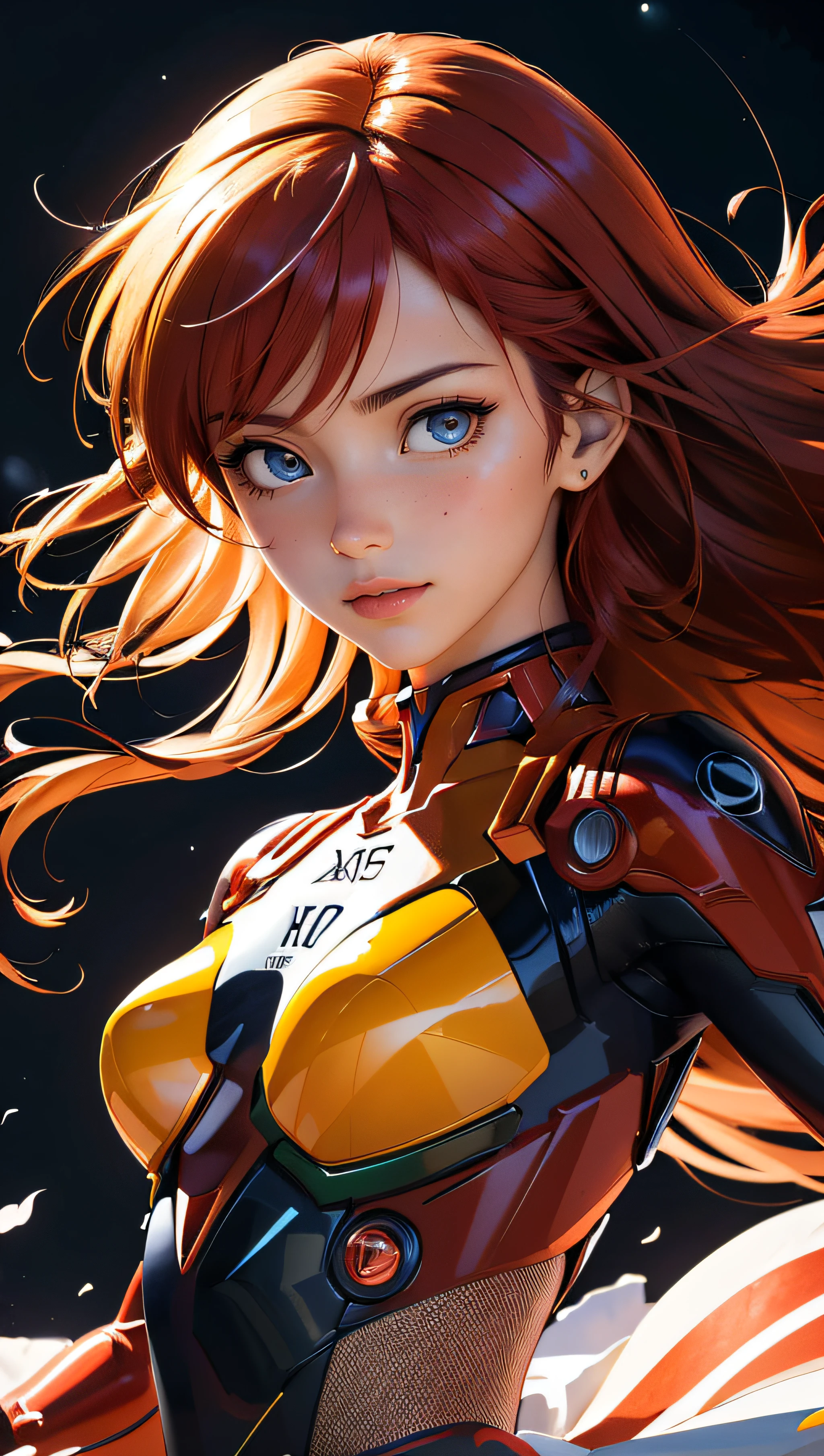 (best quality, masterpiece, colorful, dynamic angle, highest detailed)(Asuka Langley), upper body photo, fashion photography of cute red long hair girl (Asuka Langley), dressing high detailed Evangelion red suit (high resolution textures), in dynamic pose, bokeh, (intricate details, hyperdetailed:1.15), detailed, moonlight passing through hair, perfect night, (fantasy art background), (official art, extreme detailed, highest detailed), HDR+