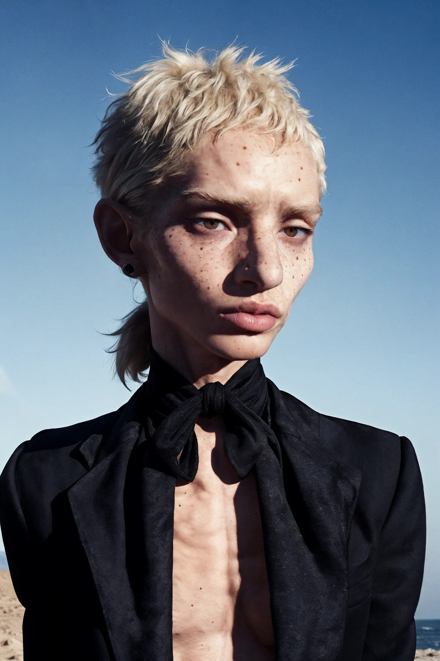 ((Distinguished portrait)), (gay male hustler, white fur coat, oversized crotch bulge), (((bulbous nose)), small eyes, anorexic, full body, highly detailed,, orgasm; dry skin, skin pores, looking away, detailed, run, analog, 50mm Leica, undershot, low shutter speed, super realistic, contrast, imperfect, hard light, (((side light))), dry skin, freckles, black fabric, wind, strangle, outdoor, agitated, High Fashion, model, vogue, RAW, contrast, anorexic, androgynous, 8k:1.2)