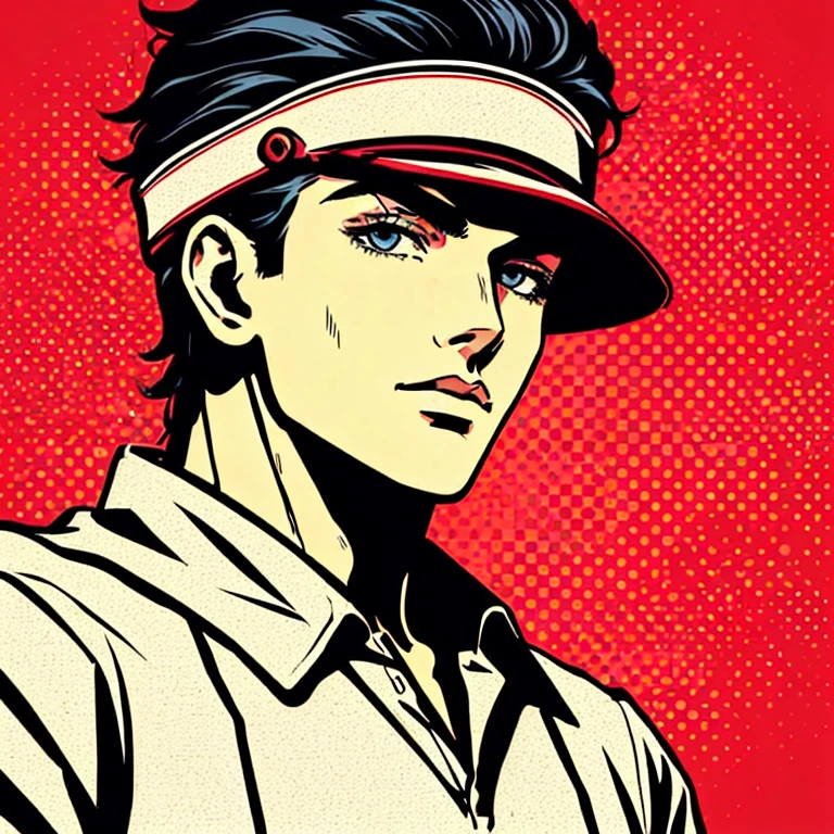 pop art,
1boy, solo, upper body, looking at viewer, red background,
<lora:pop_art_style_v11:0.7>
