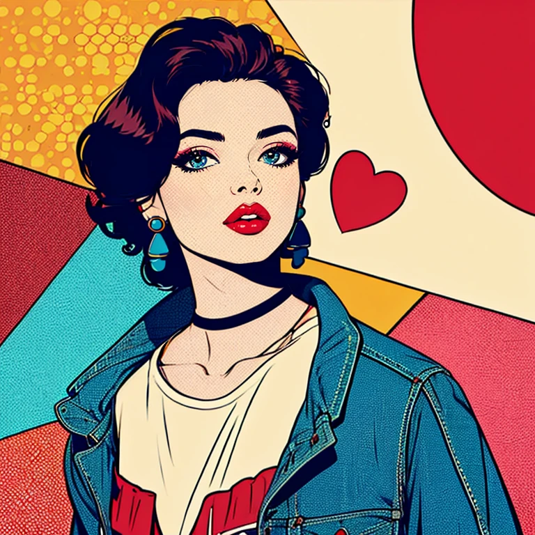 pop art,  1girl, solo, shirt, jewelry, closed mouth, upper body, earrings, lips, looking at viewer, red lips, 
<lora:pop_art_style_v11:0.7>