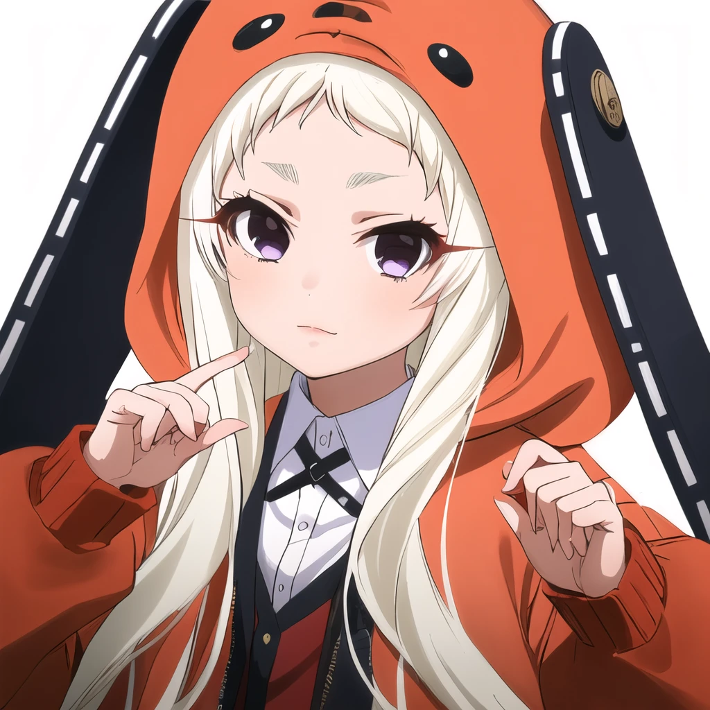 masterpiece, best quality, ultra-detailed, 1 girl, yomozuki runa, blonde hair, purple eyes, long hair, kigurumi, black animal ears, red school uniform
