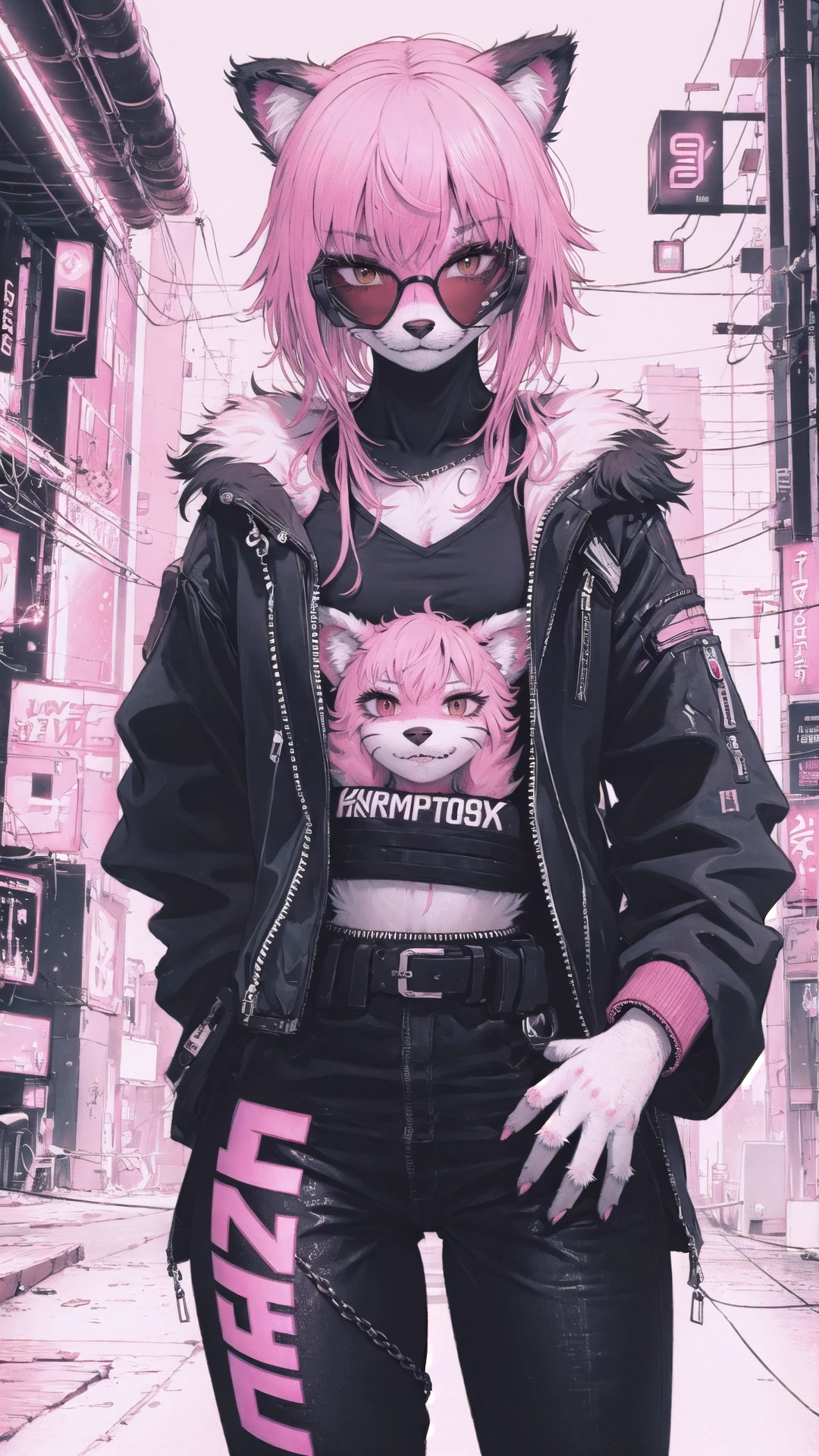 (furry:1.5),cyberpunk art,pink