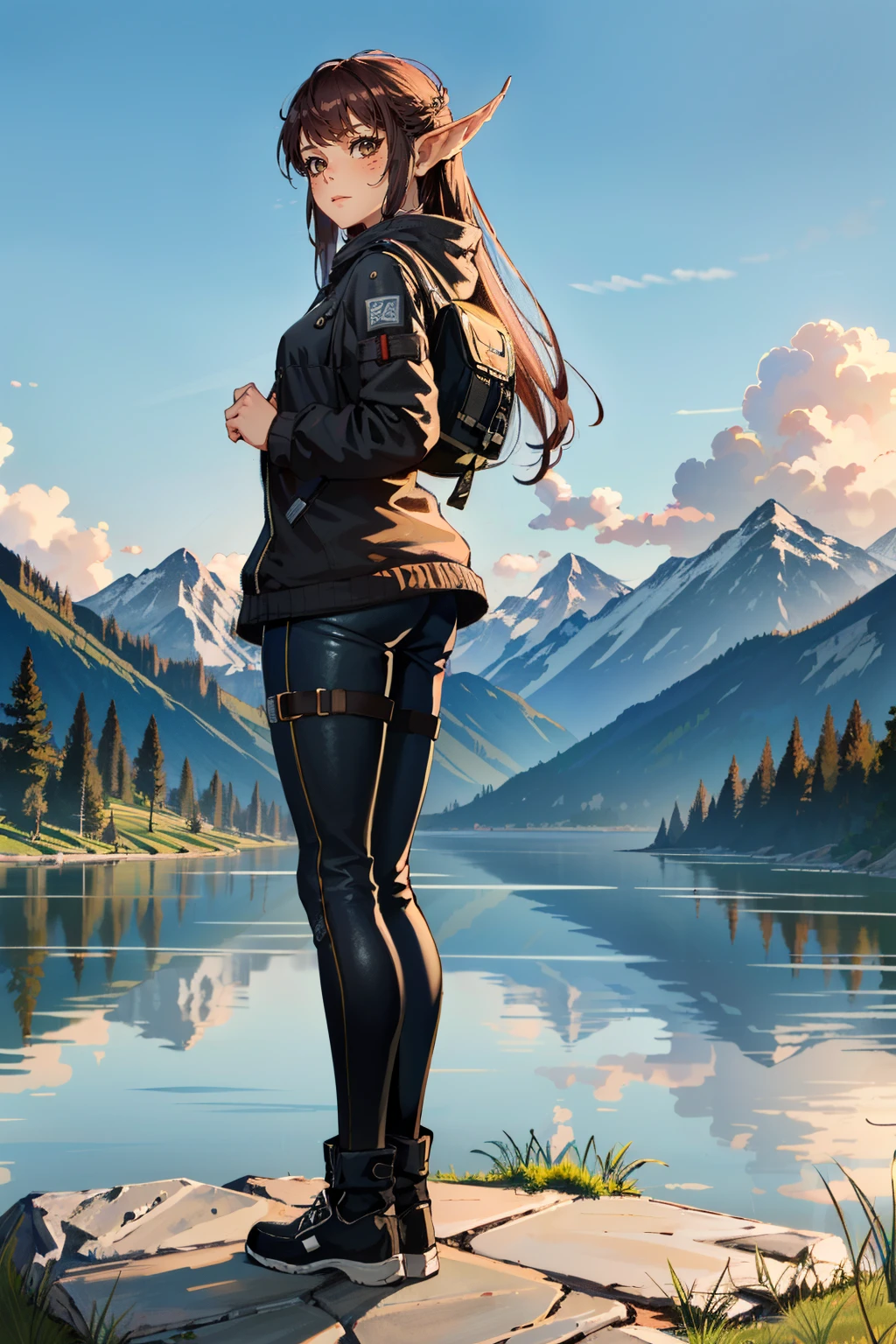 ( masterpiece, best quality, highres:1.3)
 <lora:BGLaezel-000001:0.7>
BGLaezel, 1girl, solo, pointy ears, long hair, full body, standing in front of a beautiful landscape