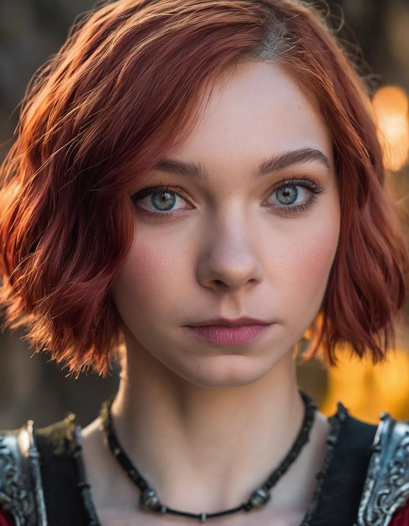 masterpiece, best quality, extremely detailed, intricate, elegant ((ohwx woman)) , cinematic, textured, detailed lighting, cute, half elf paladin, (short straight hair, red hair:1.15), (elf ears:1.13), (revealing armour:1.2) face focus, bust, looking at viewer, (extremely detailed CG unity 8k wallpaper), trending on ArtStation, trending on CGSociety, Intricate, High Detail, sharp focus, detailed face, painting art by midjourney and greg rutkowski, exposed midriff  <lora:myers_lora_sdxl:0.90>