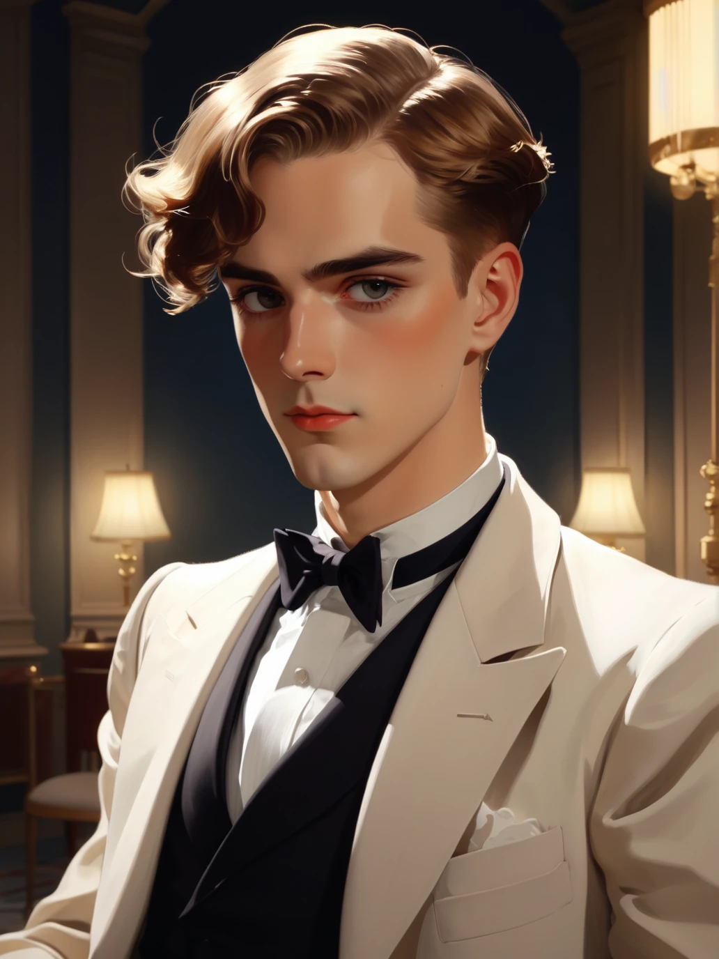 8k, john singer sargent style anime illustration, 1man, gatsby