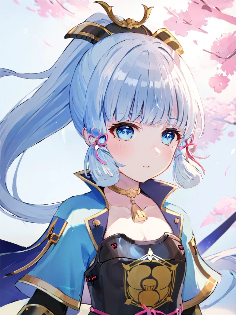 1girl,<lora:Kamisato Ayakax_xl:1>,(\shen li ling hua\),1girl, solo, breastplate, armor, kamisato ayaka, looking at viewer, bangs, blue eyes, mole, ponytail