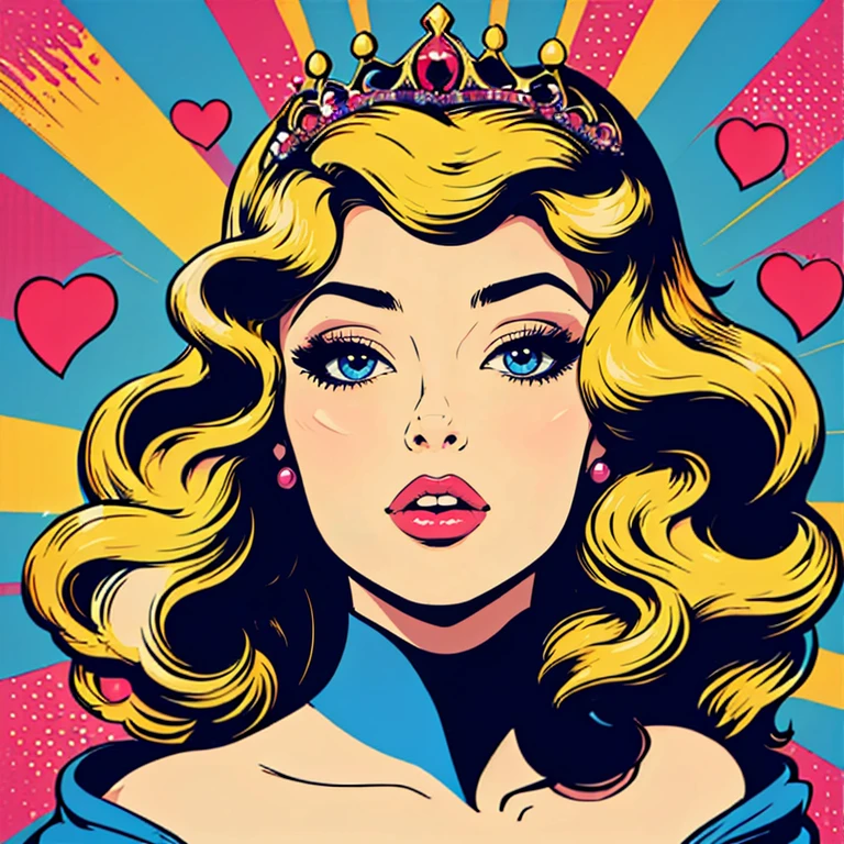 pop art,  1girl, solo, princess, long hair,  looking at viewer, blonde hair, 
<lora:pop_art_style_v11:0.7>