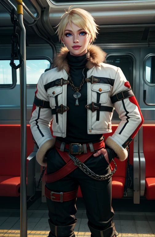 Leo,blonde hair,solo,short hair,blue eyes,lips,standing,upper body,smile,hands in pockets,
(insanely detailed, beautiful detailed face, masterpiece, best quality) <lora:Leo-10v7:0.6>